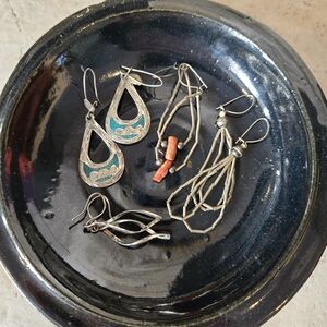 Lot of 4 Pairs Southwestern/Cowgirl Sterling Silver Earrings Turquoise, Coral